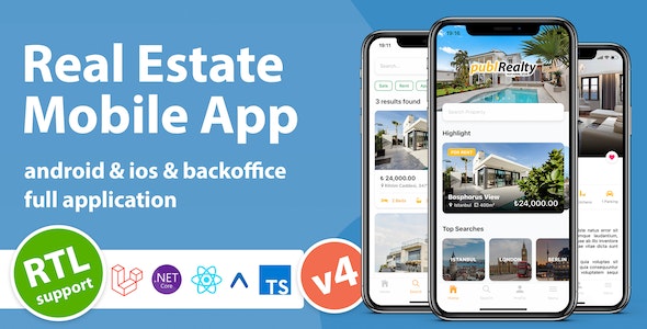 Real Estate Mobile App with Admin Panel | React Native  PHP Laravel 10.0