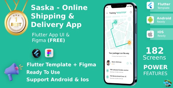 Shipping  Delivery App | UI Kit | Flutter | Figma FREE | Life Time Update | Saska