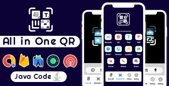 All in One QR Barcode Scanner & Generator +Admob+OneSignal Push Notification Android App