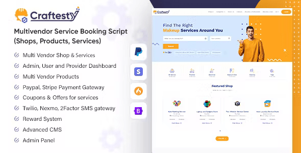 Craftesty – Multi Vendor Online Booking System for Cleaning, Salon, Maid, Home Repair with Ecommerce