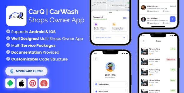 Shop Owner App for CarQ Car Wash Marketplace SAAS Flutter App 2.0