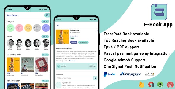 Android EBook App (Books App, PDF, ePub, Download Books, Paid book, payment gateway) + admin panel