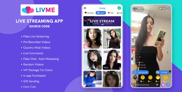 Livme – Fake Live streaming app script (videos from server)