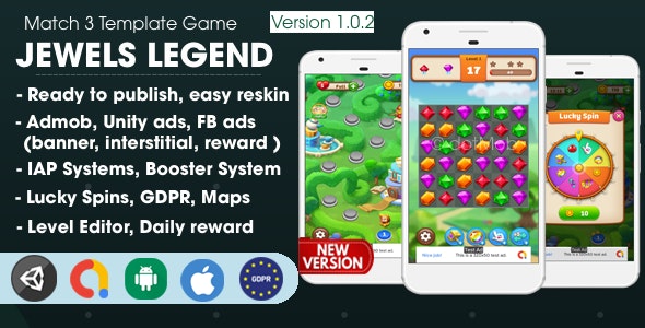 Jewels Legend – Match 3 Game Unity Template