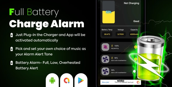 Full Battery Charge Alarm – Smart Battery Alert – Full Charge Alarm – Battery Life Saver