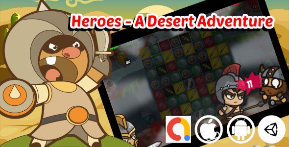 Heroes – A Desert Adventure Unity Match 3 Game Project with Admob ad for Android and iOS