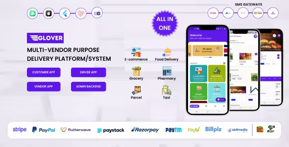 Glover – Grocery, Food, Pharmacy Courier & Service Provider + Backend + Driver & Vendor app 1.7.50
