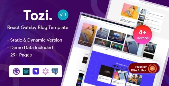 Tozi – Gatsby React Blog & Magazine Template