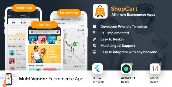 NEW eCommerce Flutter App Template | 3 Apps | User App + Vendor App + Delivery App | ShopCart