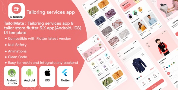 TailorMate : Tailoring services app & Tailor Store flutter 3.X app(Android, iOS) UI template