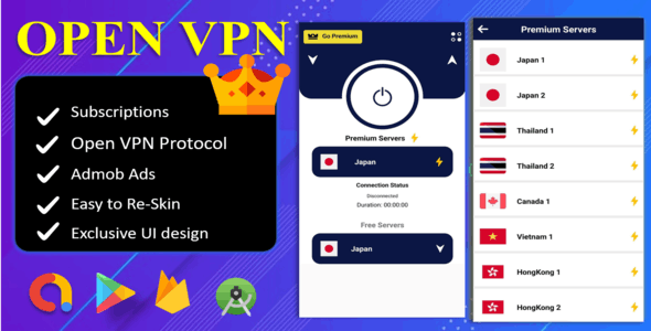 Open VPN App With OVPN Protocol – Subscription Plan – Secure VPN Servers – Admob Ads