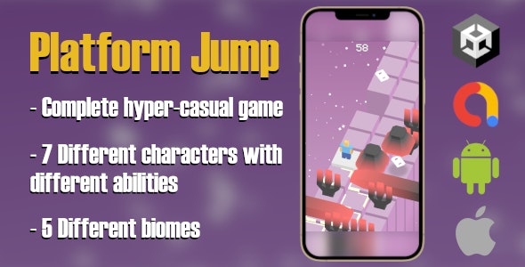 Platform Jump – Full Unity Hyper-Casual 3D Game (Ad Mob & Unity Ads)