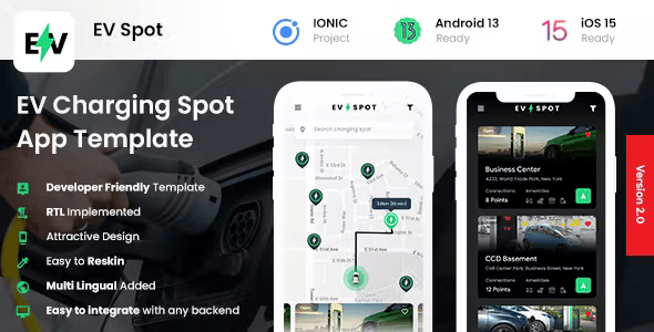 EV Charging Station Finder App Android App template + iOS App Template | IONIC 6 | EV Spot