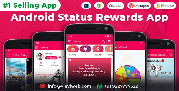 Android Status App With Reward Point (Lucky Wheel, Video, GIF, Quotes  Image)