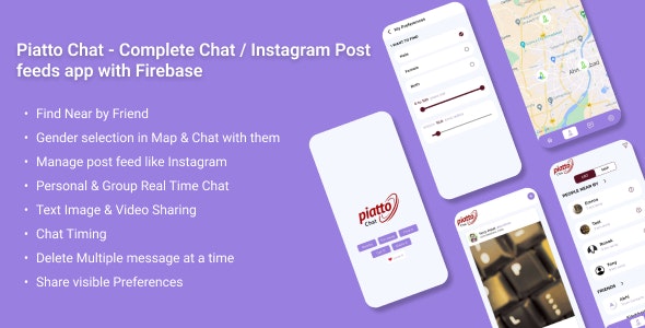 Piatto Chat – Complete Chat / Instagram Post feeds app with Firebase