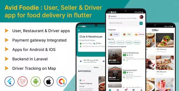 Avid Foodie – User, seller  driver app for food delivery in flutter