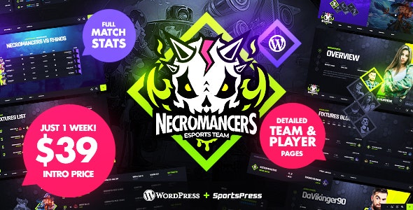 Necromancers – eSports  Gaming Team WordPress Theme 1.5.1