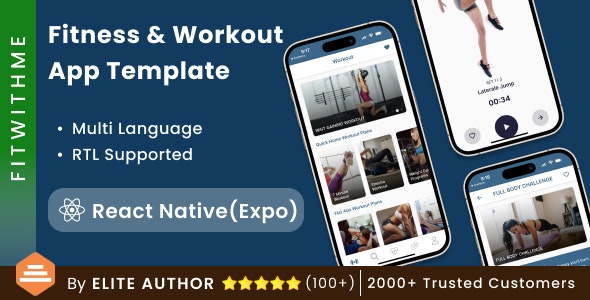 React Native Fitness Workout App Template in React Native | Multi Language | FitWithMe