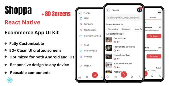 Shoppa – React Native ECommerce App Template UI Kit with Admin App and Multi Vendors Support