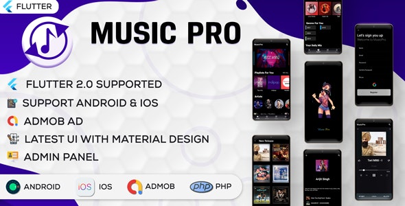 Flutter Music Player – Online MP3 (Songs) App With PHP Admin Panel | Flutter 3.13.x