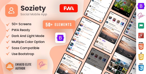 Soziety – Social Network Mobile App Template ( Bootstrap 5 + PWA )