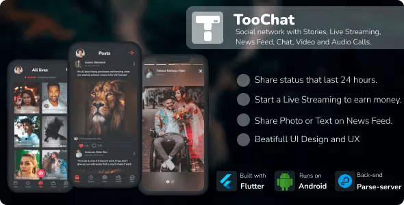 TOOCHAT – SOCIAL NETWORK WITH STORIES, LIVE STREAMING, NEWS FEED, CHAT, VIDEO AND AUDIO CALLS