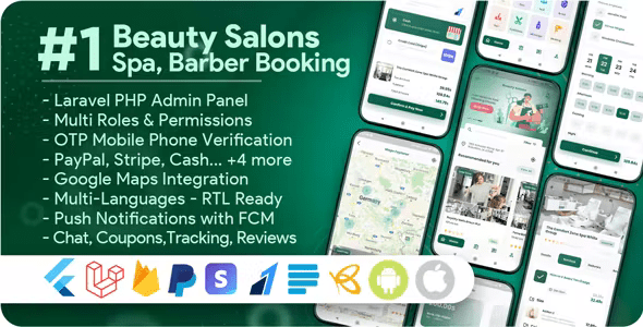 Beauty Salons, Spa, Massage, Barber Booking, Business Listing Multi-Vendor App with Admin Panel 4.1