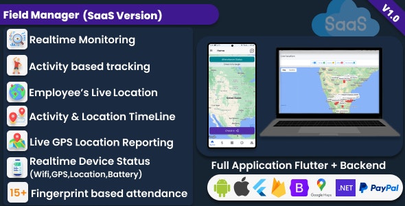 Field Manager SaaS | Employees Realtime Offline Tracking, Tasks, Orders, IP, QR, Geofence HRMS