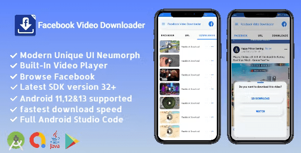 Facebook Video Downloader Neumorph | With Admob Ads