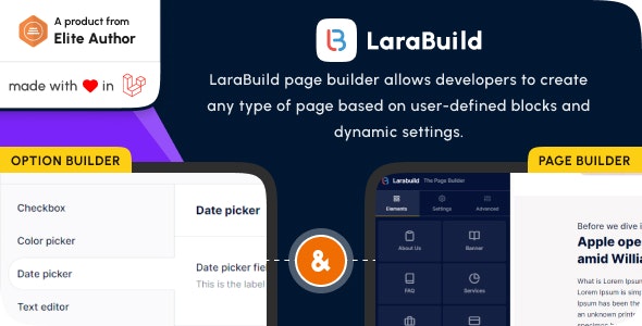 LaraBuild – Laravel Drag and Drop Page builder and Settings Builder Package