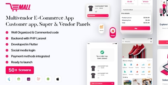 E-Mall: Multivendor, Multi stores Flutter Ecommerce Application with Laravel Panel