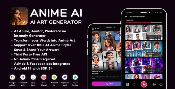 Anime AI Art Generator with AdMob Ads Android