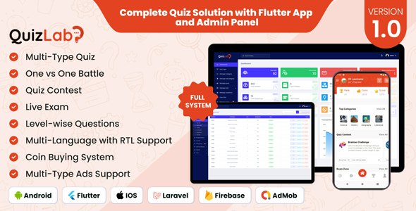 QuizLab – Complete Quiz Solution with Flutter App and Admin Panel