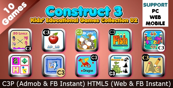 Kids Educational Games Collection 02 (Construct 3 | C3P | HTML5) 10 Games