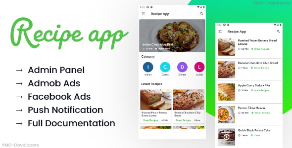 Recipe app with Admin panel, Admob and Facebook ads