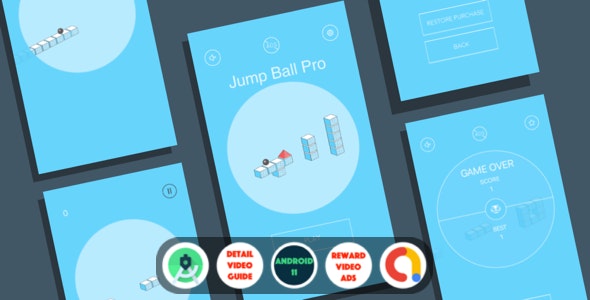 Jump Ball Pro: (Android Studio+Admob+Reward Video ads+Inapp purchase+Leaderboards)