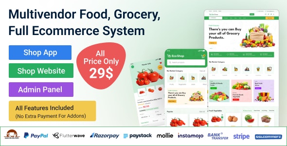 ​​​EcoShop – Multivendor Food, Grocery, Ecommerce Flutter App with Admin Panel  Website