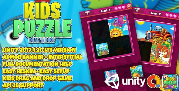 Kids Puzzle Drag and Drop UNITY + Admob + EASY RESKIN ( Jigsaw for kids )