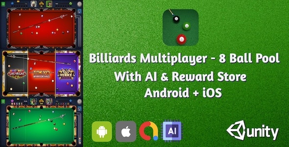 Billiards Multiplayer – 8 Ball Pool With AI & Reward Store | Google AdMob | Unity Ads | Android+iOS