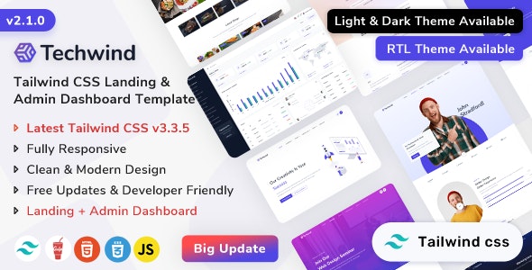 Techwind – Tailwind CSS Multipurpose Landing  Admin Dashboard Template