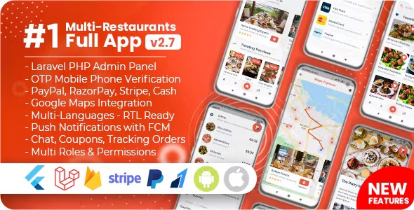 Food Delivery Flutter + PHP Laravel Admin Panel 3.0