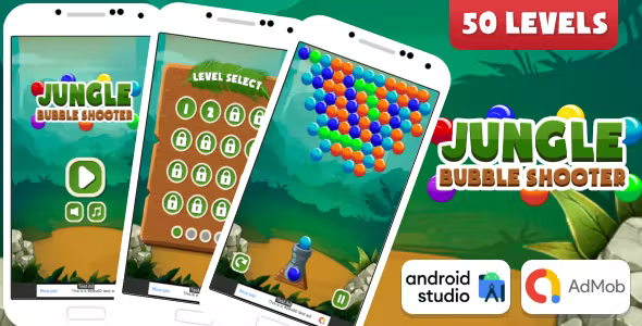 Jungle Bubble Shooter Game Android Studio Project with AdMob Ads + Ready to Publish