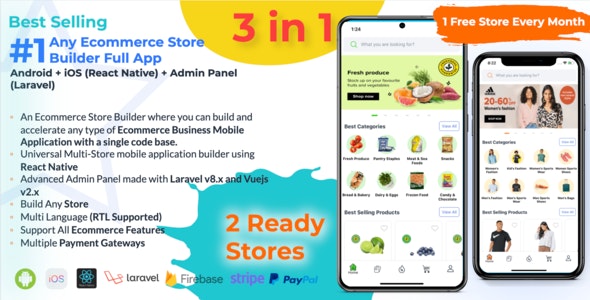 Any Ecommerce Store Builder Full App – React Native (AndroidiOS) + Admin Panel