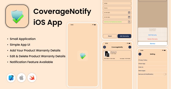 CoverageNotify – iOS App – Warranty Expire Reminder – Warranty Notification – Coverage Reminder