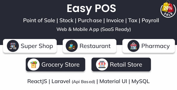 Easy POS- Point of Sale | Stock | Purchase | Invoice | Tax | Payroll | Web  Mobile App (SaaS Ready)