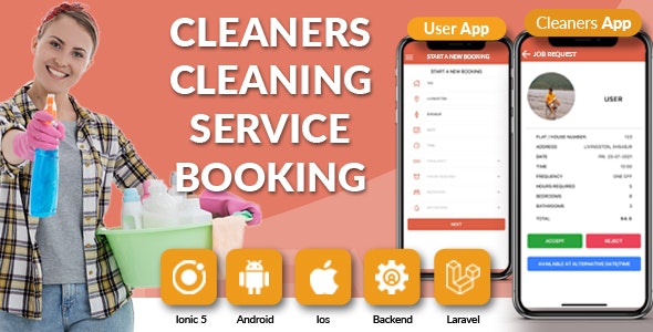 Book Cleaners Online Cleaning Services Search Cleaner Booking System (User App + Cleaner App + Admin