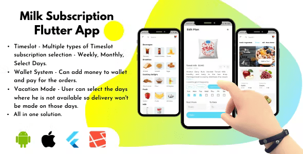 Milk Subscription Flutter App UI Kit- Grocery, Water, Vegetables