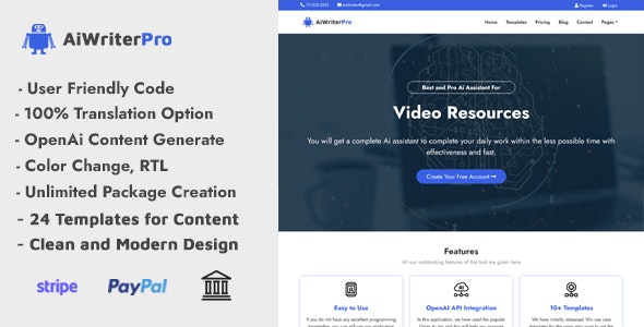 AiWriterPro – Powerful Ai Content Generator and Writing Assistant with SAAS