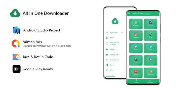 All In One Downloader – Status Saver & Video Downloader (ADMOB, ONESIGNAL, FIREBASE, FAN, INAPP)