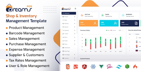 DreamsPOS – POS  Inventory Management Admin Dashboard Template (HTML Angular 17 React Vue Laravel)